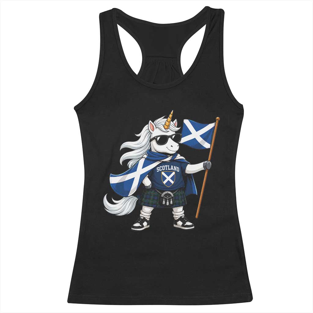 Funny Scotland Unicorn Racerback Tank Top Cool Scottish Unicorn with Kilt Flag Scotland Pride Football Fans