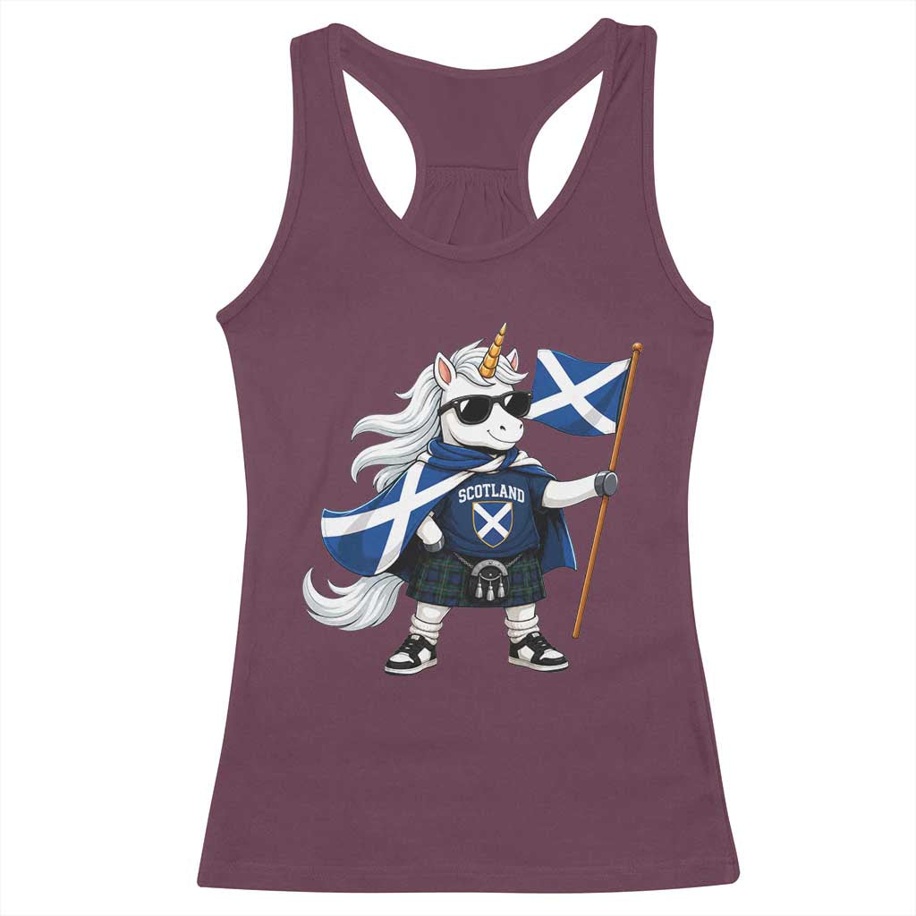 Funny Scotland Unicorn Racerback Tank Top Cool Scottish Unicorn with Kilt Flag Scotland Pride Football Fans