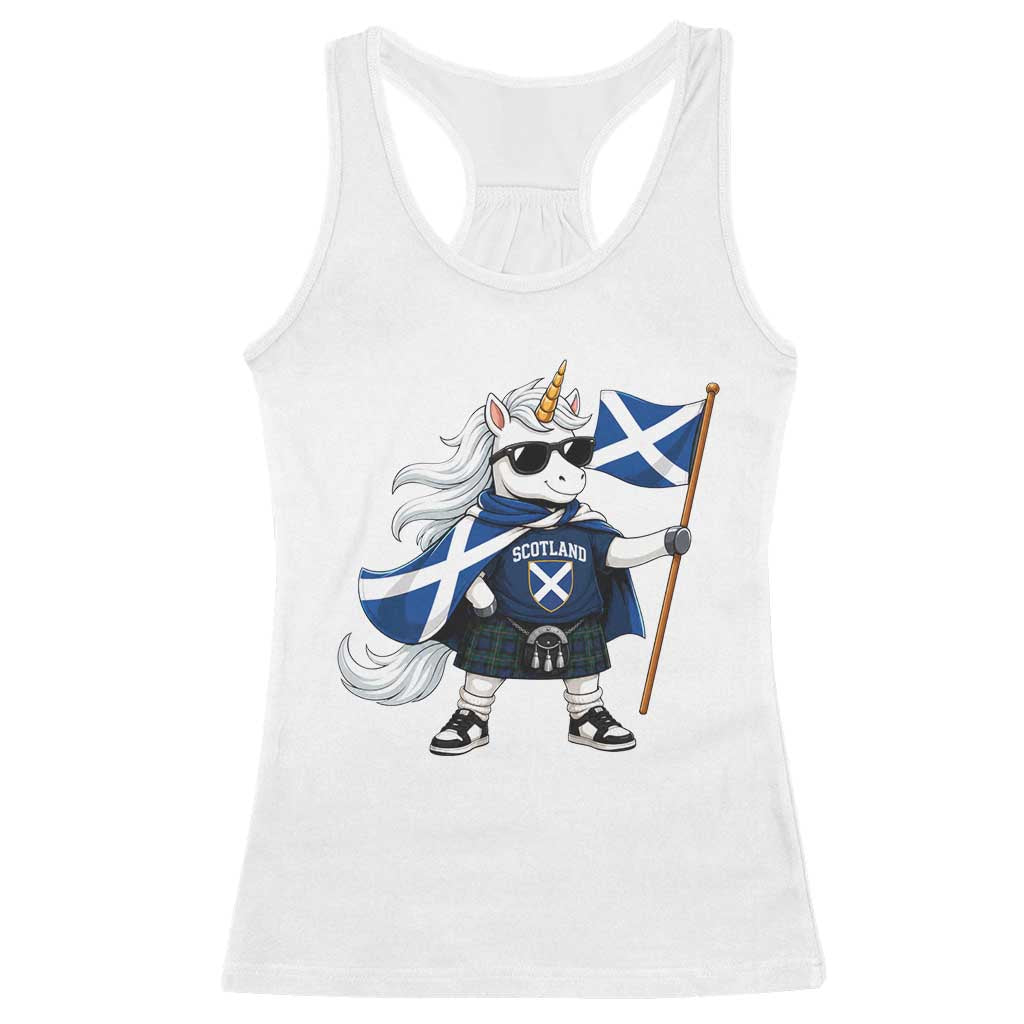 Funny Scotland Unicorn Racerback Tank Top Cool Scottish Unicorn with Kilt Flag Scotland Pride Football Fans