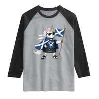 Funny Scotland Unicorn Raglan Shirt Cool Scottish Unicorn with Kilt Flag Scotland Pride Football Fans