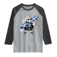 Funny Scotland Unicorn Raglan Shirt Cool Scottish Unicorn with Kilt Flag Scotland Pride Football Fans