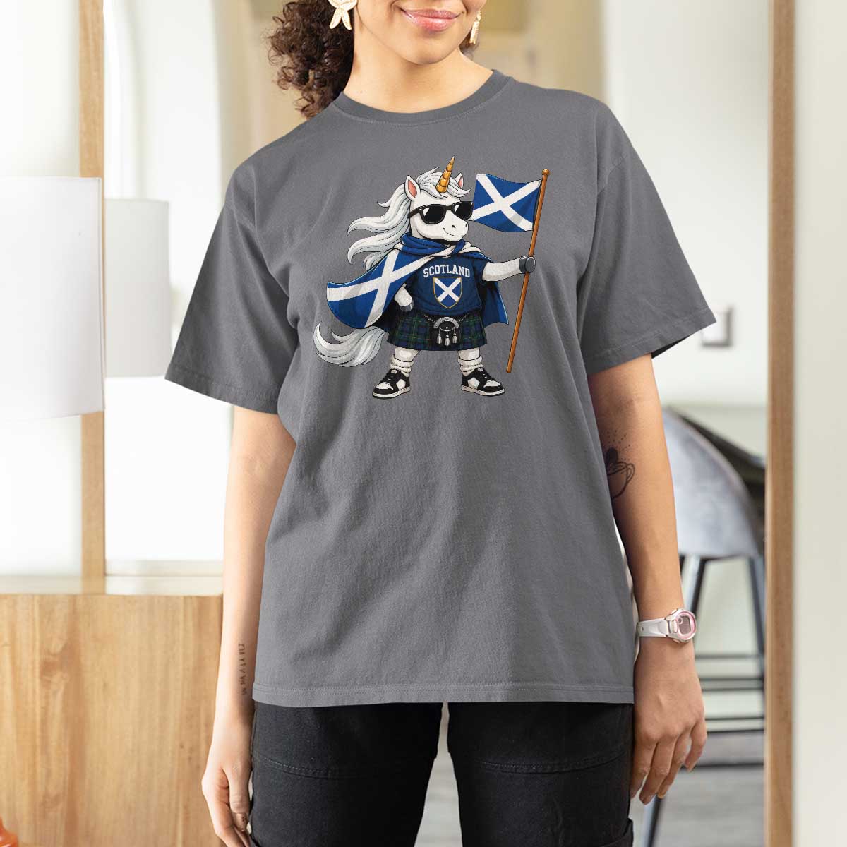 Funny Scotland Unicorn T Shirt For Women Cool Scottish Unicorn with Kilt Flag Scotland Pride Football Fans