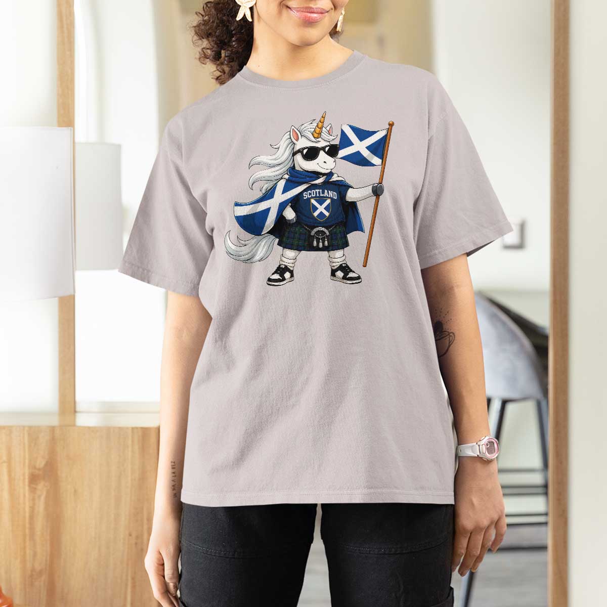 Funny Scotland Unicorn T Shirt For Women Cool Scottish Unicorn with Kilt Flag Scotland Pride Football Fans