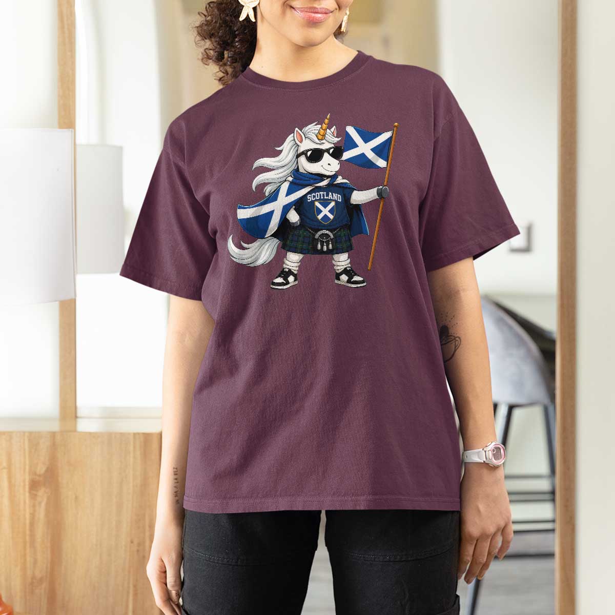 Funny Scotland Unicorn T Shirt For Women Cool Scottish Unicorn with Kilt Flag Scotland Pride Football Fans
