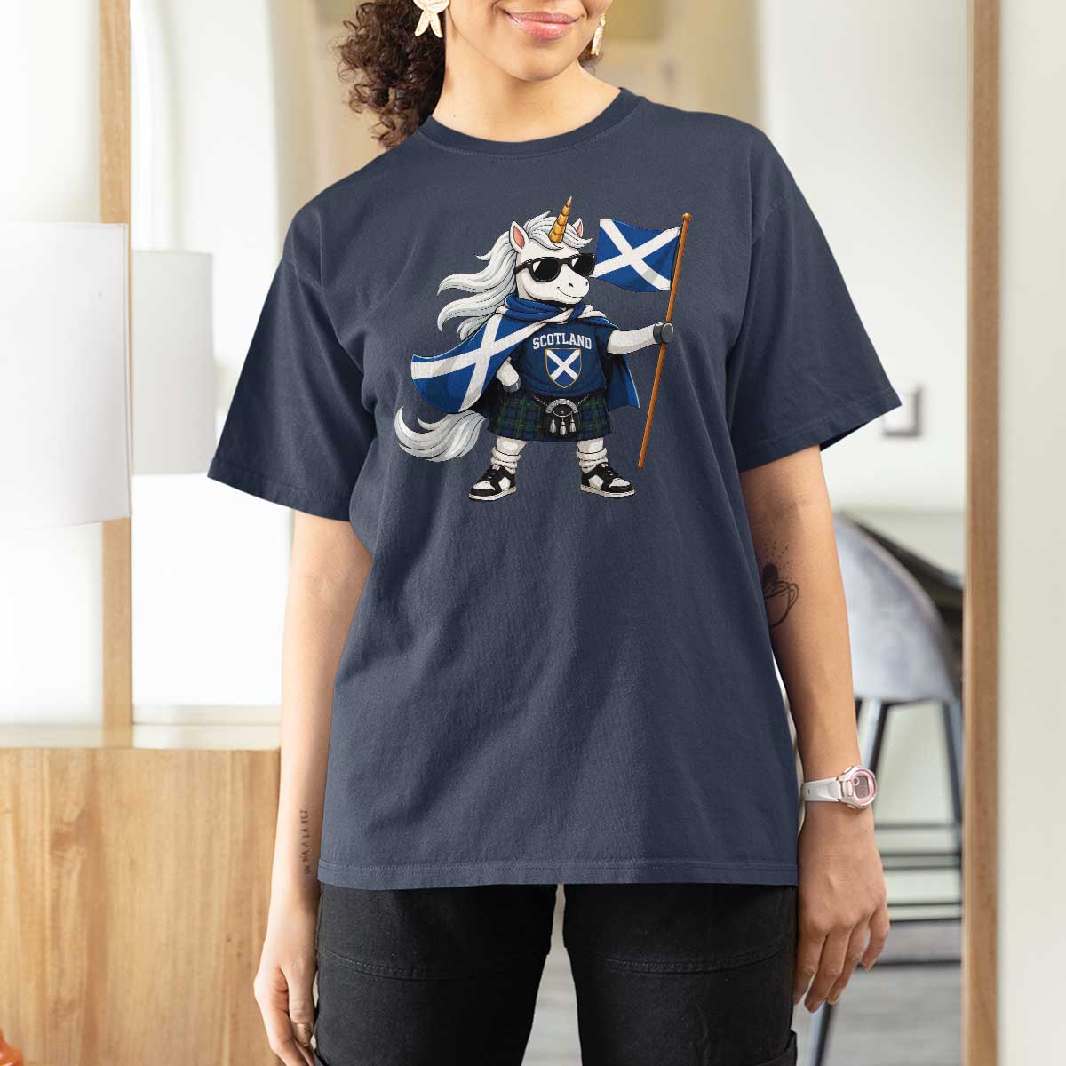 Funny Scotland Unicorn T Shirt For Women Cool Scottish Unicorn with Kilt Flag Scotland Pride Football Fans