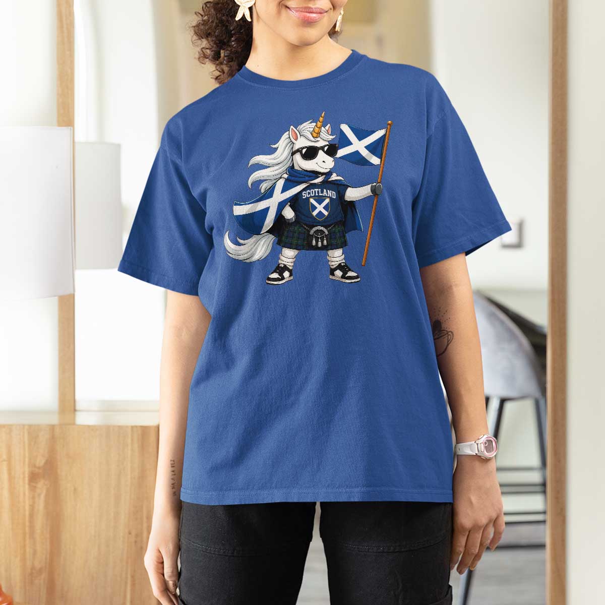 Funny Scotland Unicorn T Shirt For Women Cool Scottish Unicorn with Kilt Flag Scotland Pride Football Fans