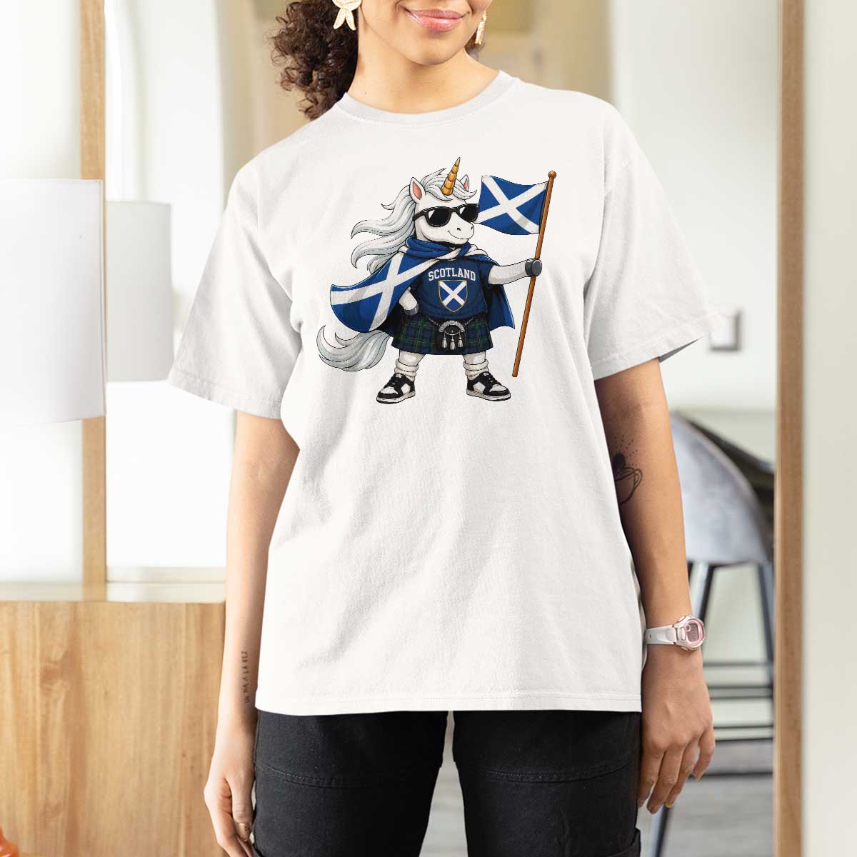 Funny Scotland Unicorn T Shirt For Women Cool Scottish Unicorn with Kilt Flag Scotland Pride Football Fans