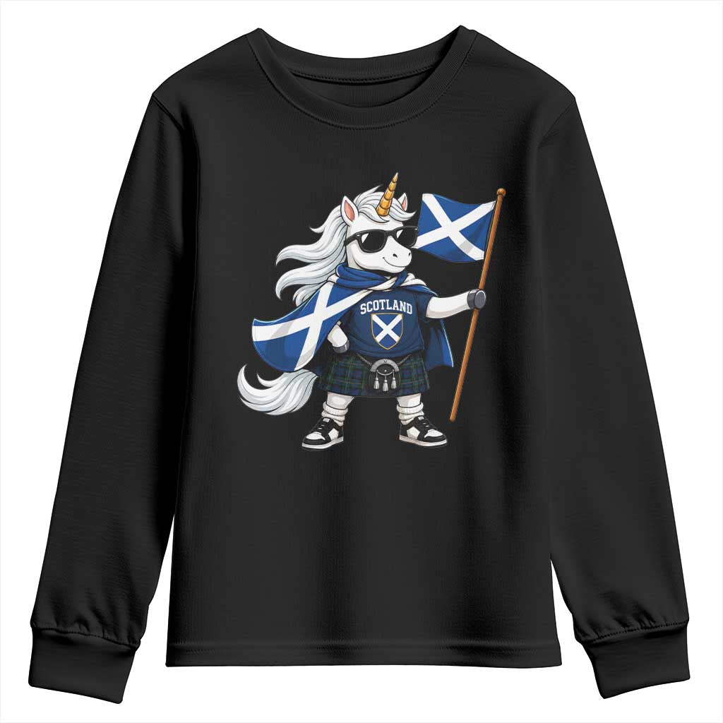 Funny Scotland Unicorn Youth Sweatshirt Cool Scottish Unicorn with Kilt Flag Scotland Pride Football Fans