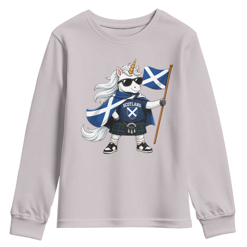 Funny Scotland Unicorn Youth Sweatshirt Cool Scottish Unicorn with Kilt Flag Scotland Pride Football Fans