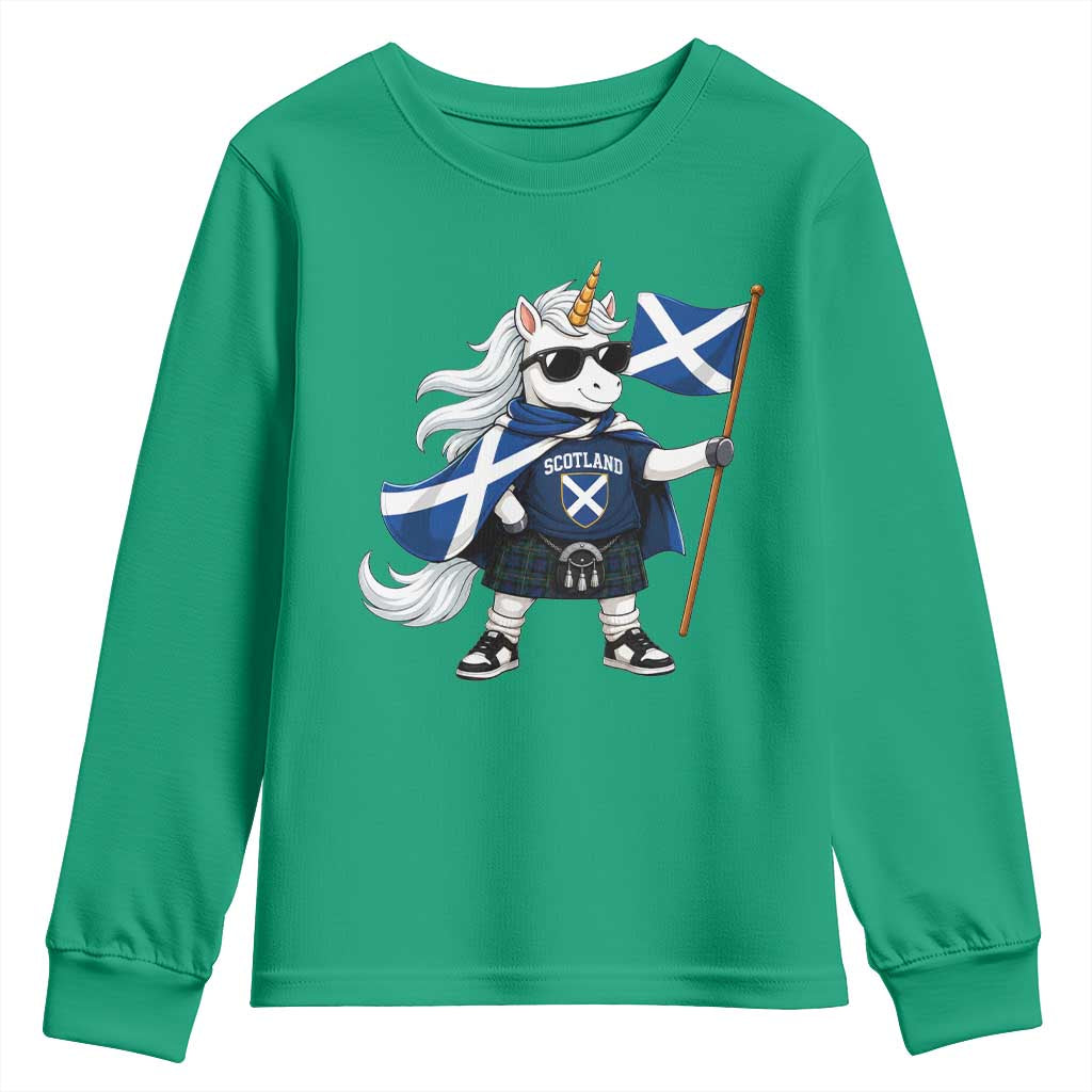Funny Scotland Unicorn Youth Sweatshirt Cool Scottish Unicorn with Kilt Flag Scotland Pride Football Fans