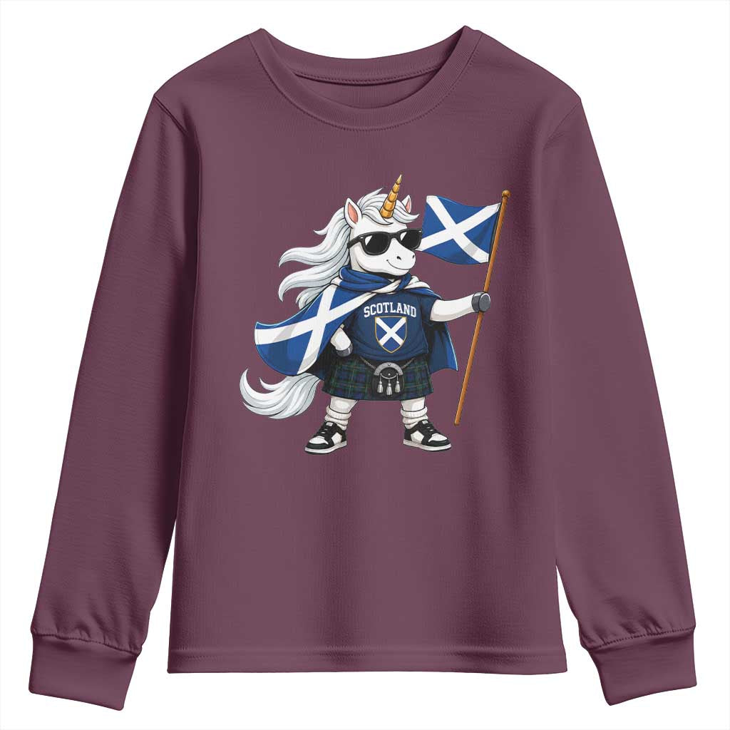 Funny Scotland Unicorn Youth Sweatshirt Cool Scottish Unicorn with Kilt Flag Scotland Pride Football Fans