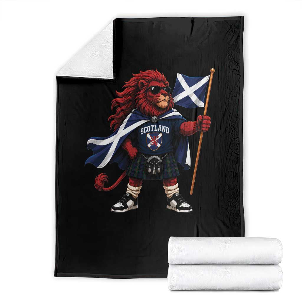 Proud Scotland Rampant Lion Throw Blanket Scottish Flag Red Lion Mascot with Kilt Football Fans