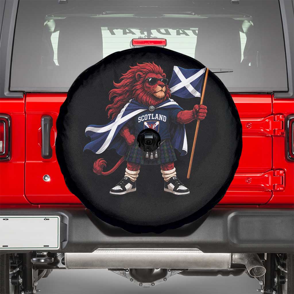 Proud Scotland Rampant Lion Spare Tire Cover Scottish Flag Red Lion Mascot with Kilt Football Fans