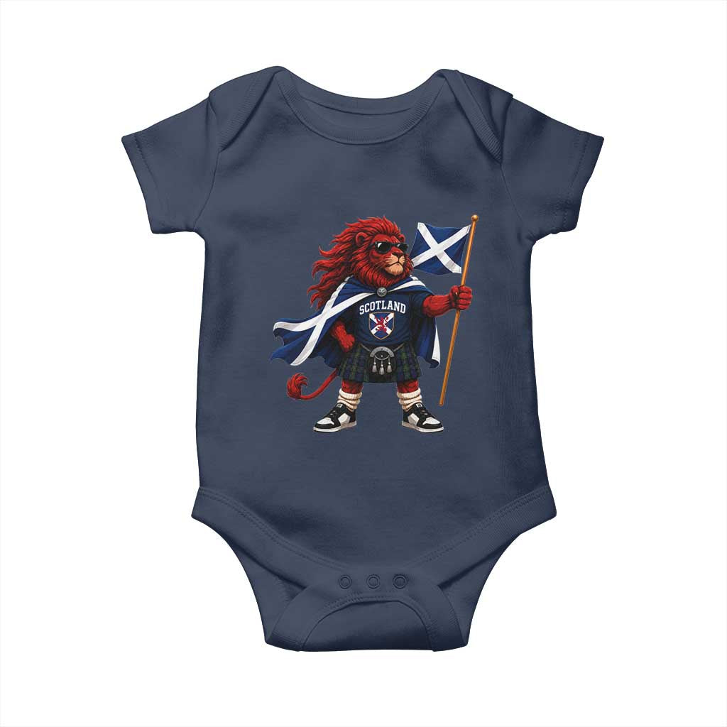Proud Scotland Rampant Lion Baby Onesie Scottish Flag Red Lion Mascot with Kilt Football Fans
