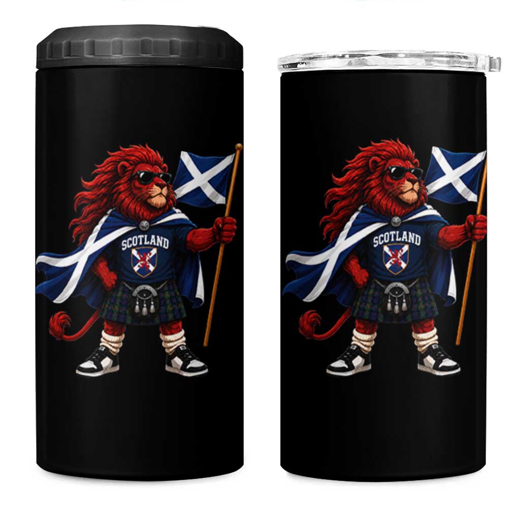 Proud Scotland Rampant Lion 4 in 1 Can Cooler Tumbler Scottish Flag Red Lion Mascot with Kilt Football Fans