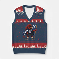 Proud Scotland Rampant Lion V-Neck Knit Sweater Vest Scottish Flag Red Lion Mascot with Kilt Football Fans
