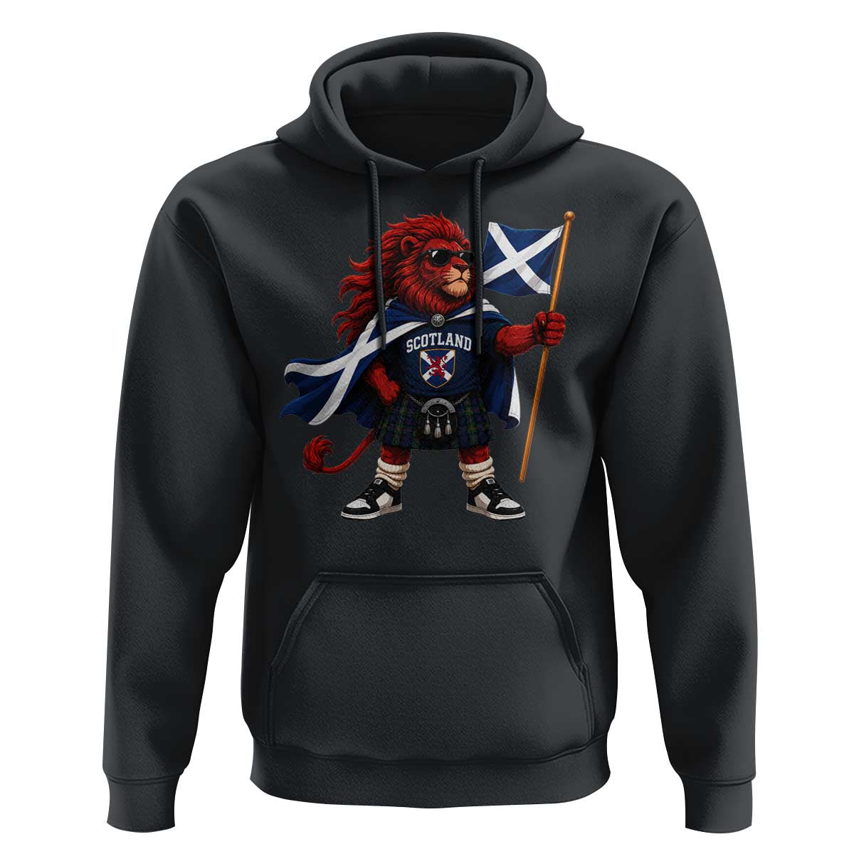 Proud Scotland Rampant Lion Hoodie Scottish Flag Red Lion Mascot with Kilt Football Fans