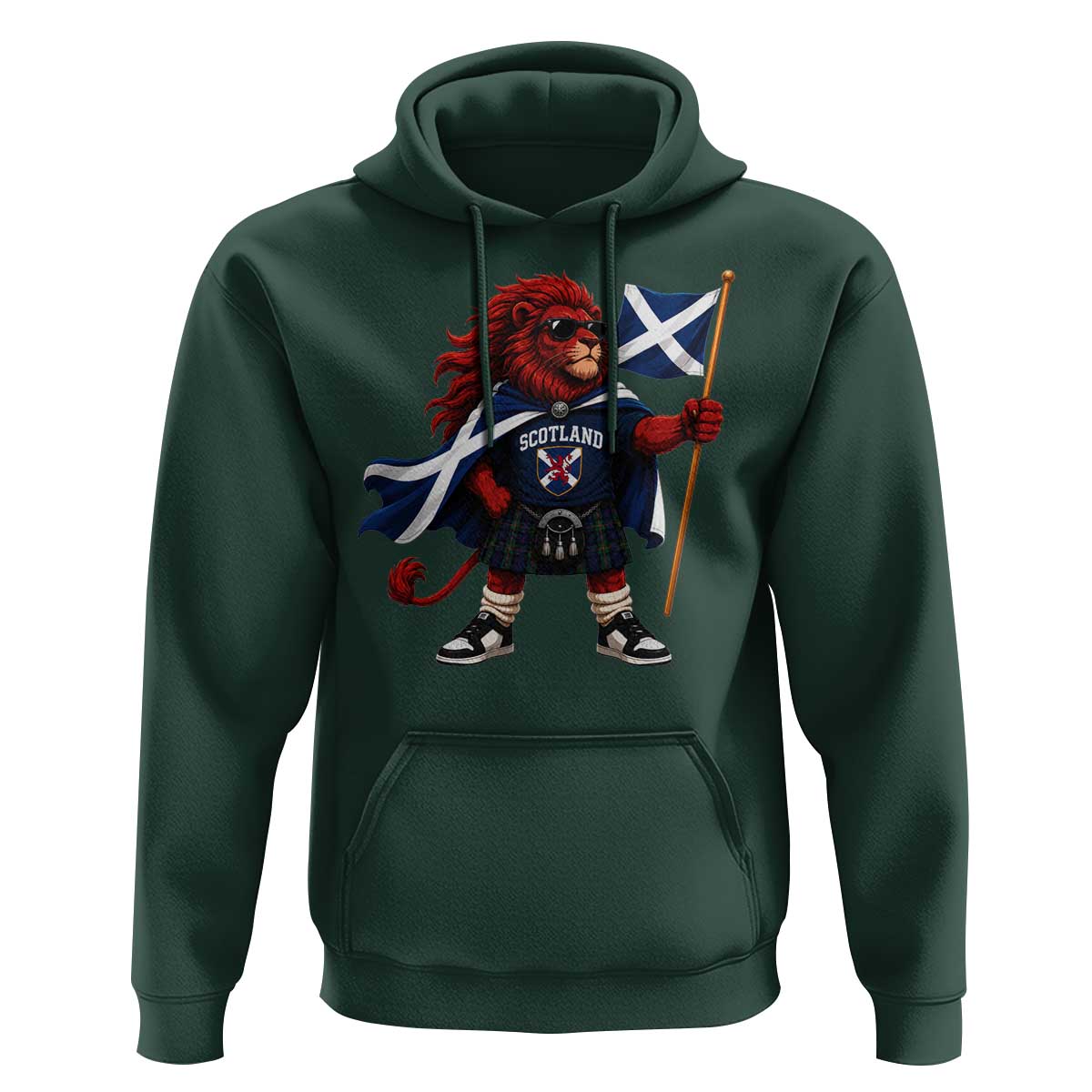 Proud Scotland Rampant Lion Hoodie Scottish Flag Red Lion Mascot with Kilt Football Fans