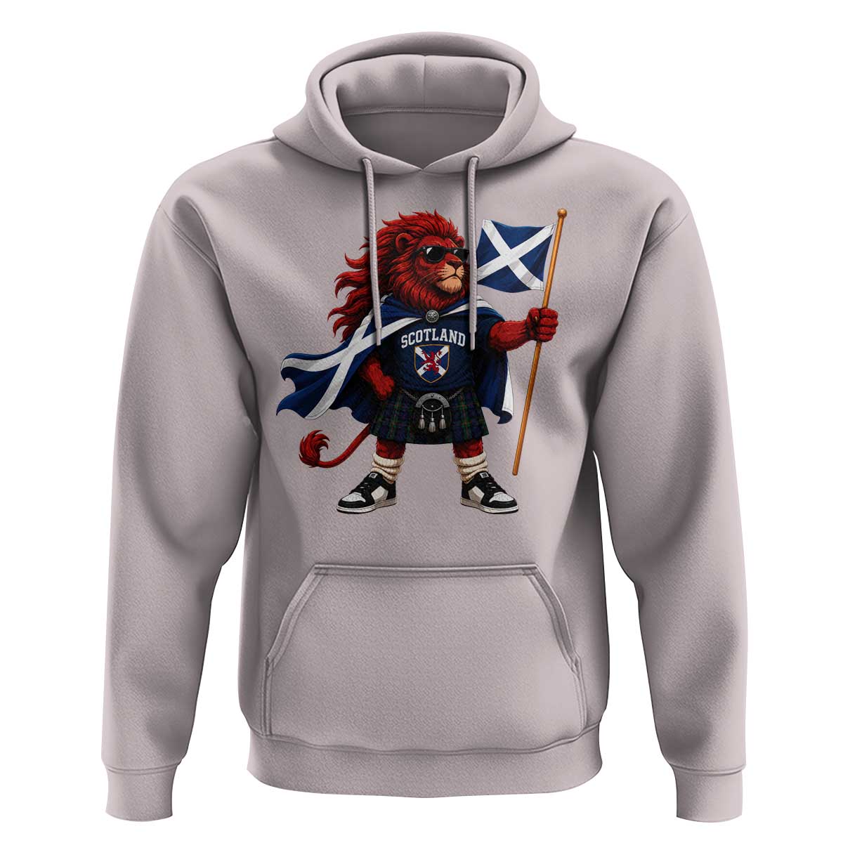 Proud Scotland Rampant Lion Hoodie Scottish Flag Red Lion Mascot with Kilt Football Fans