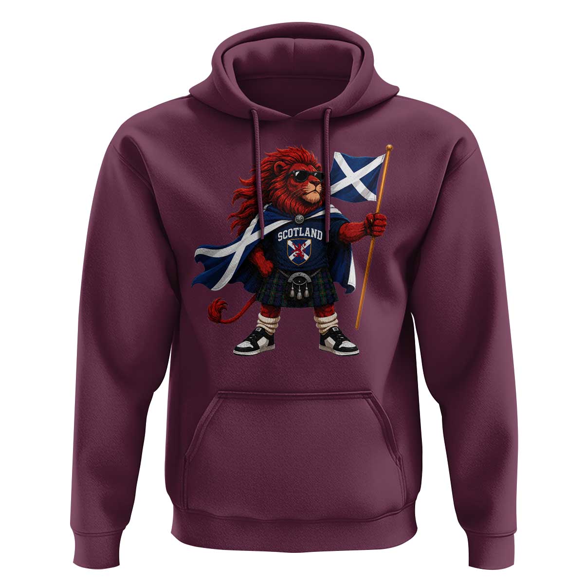 Proud Scotland Rampant Lion Hoodie Scottish Flag Red Lion Mascot with Kilt Football Fans