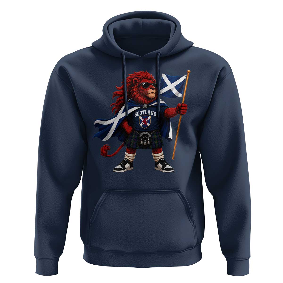 Proud Scotland Rampant Lion Hoodie Scottish Flag Red Lion Mascot with Kilt Football Fans