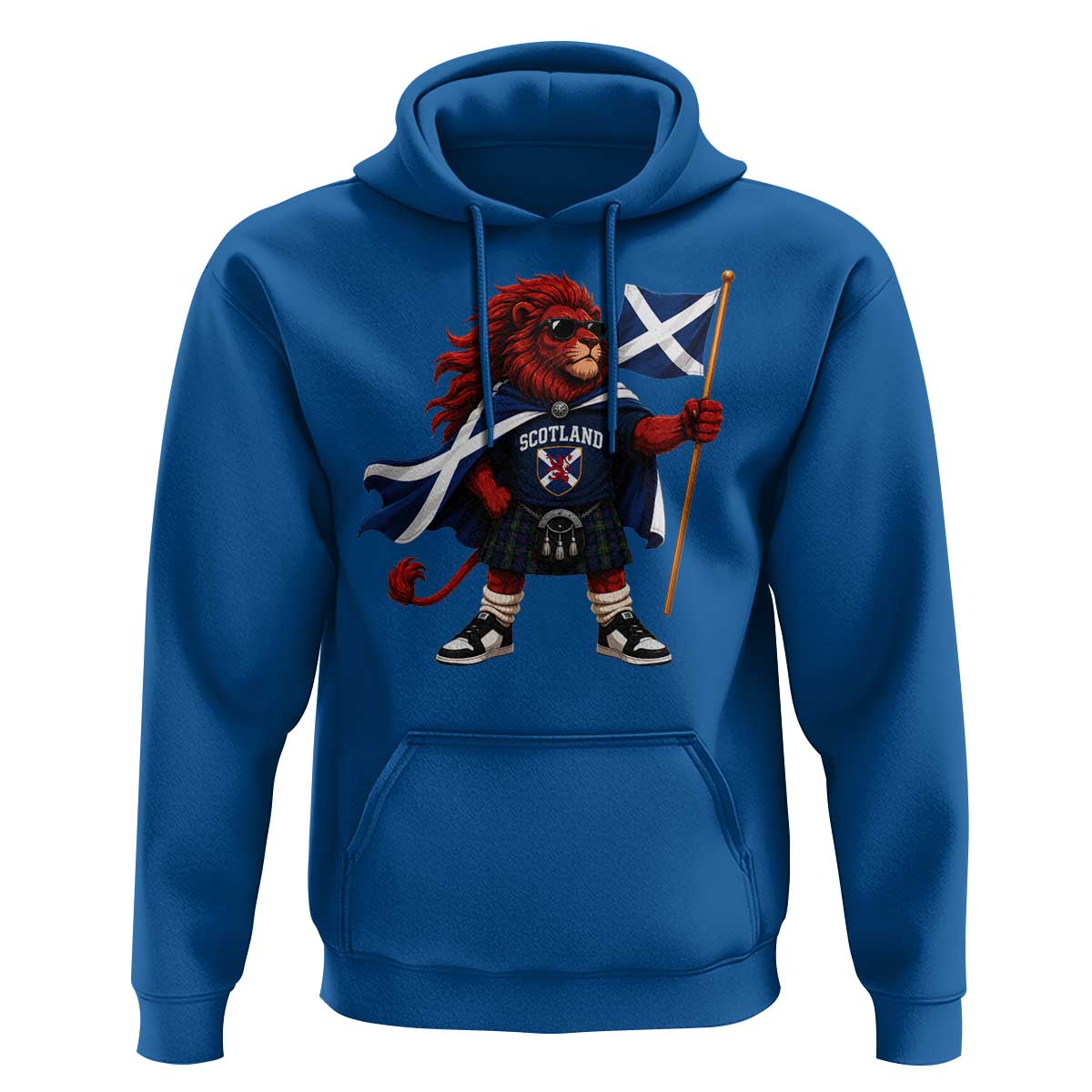 Proud Scotland Rampant Lion Hoodie Scottish Flag Red Lion Mascot with Kilt Football Fans