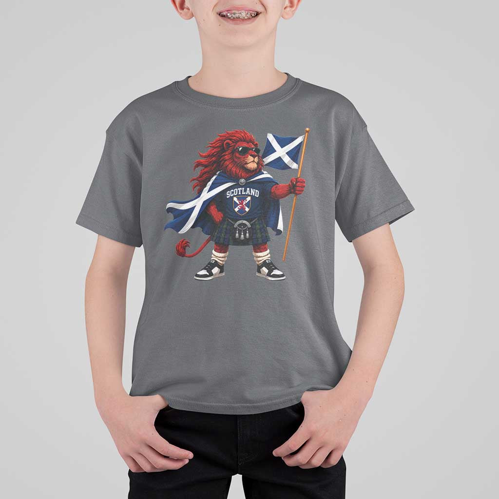 Proud Scotland Rampant Lion T Shirt For Kid Scottish Flag Red Lion Mascot with Kilt Football Fans