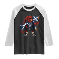 Proud Scotland Rampant Lion Raglan Shirt Scottish Flag Red Lion Mascot with Kilt Football Fans