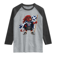 Proud Scotland Rampant Lion Raglan Shirt Scottish Flag Red Lion Mascot with Kilt Football Fans
