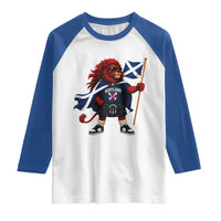 Proud Scotland Rampant Lion Raglan Shirt Scottish Flag Red Lion Mascot with Kilt Football Fans