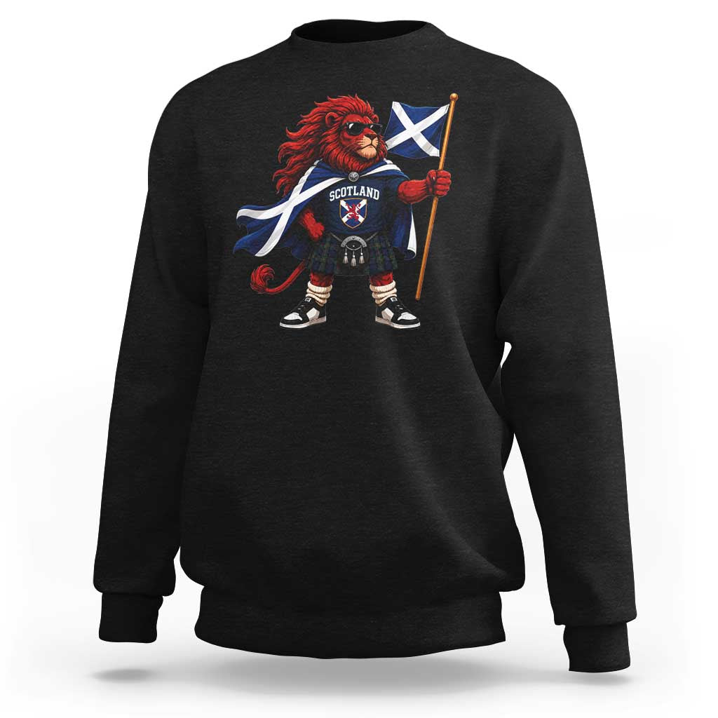 Proud Scotland Rampant Lion Sweatshirt Scottish Flag Red Lion Mascot with Kilt Football Fans