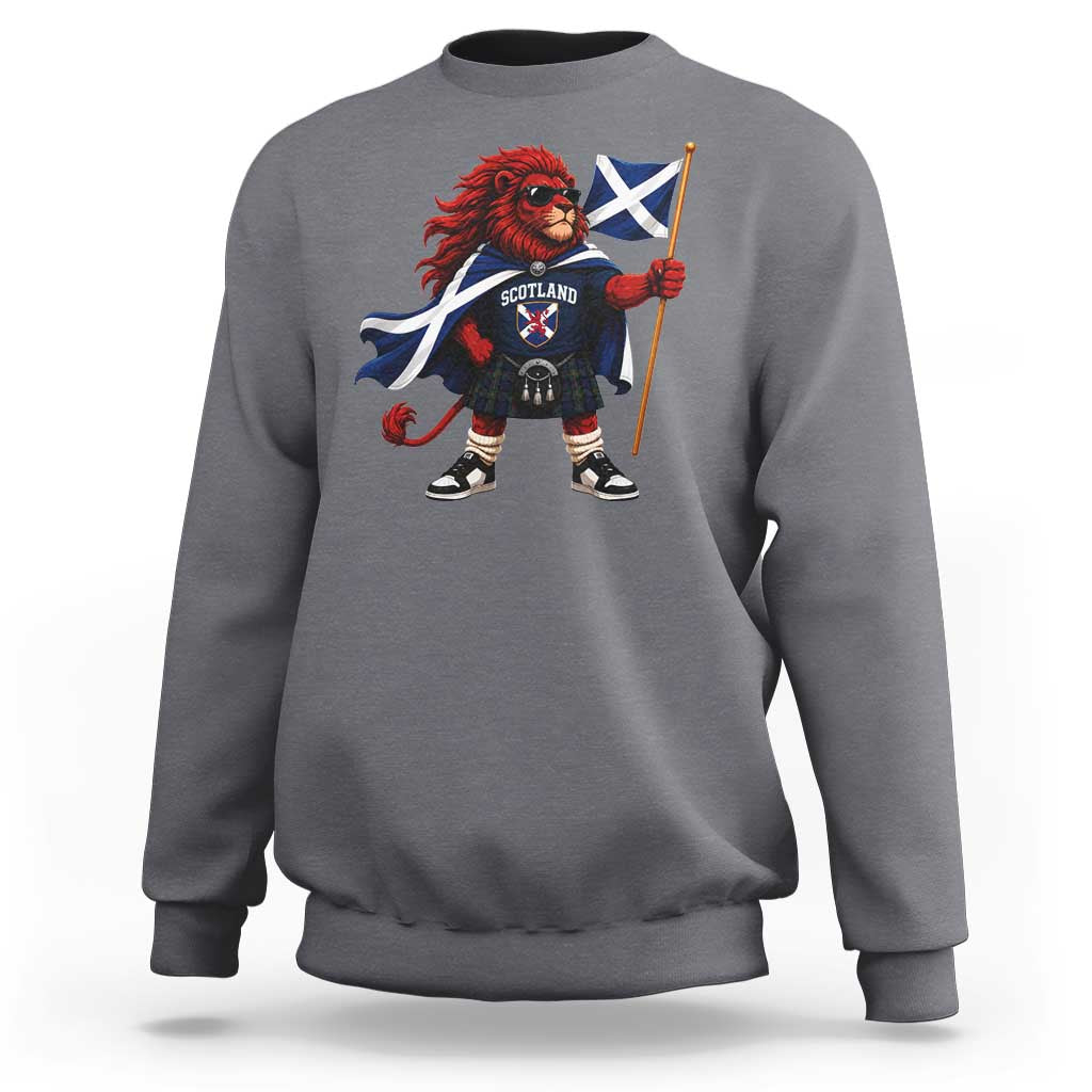 Proud Scotland Rampant Lion Sweatshirt Scottish Flag Red Lion Mascot with Kilt Football Fans