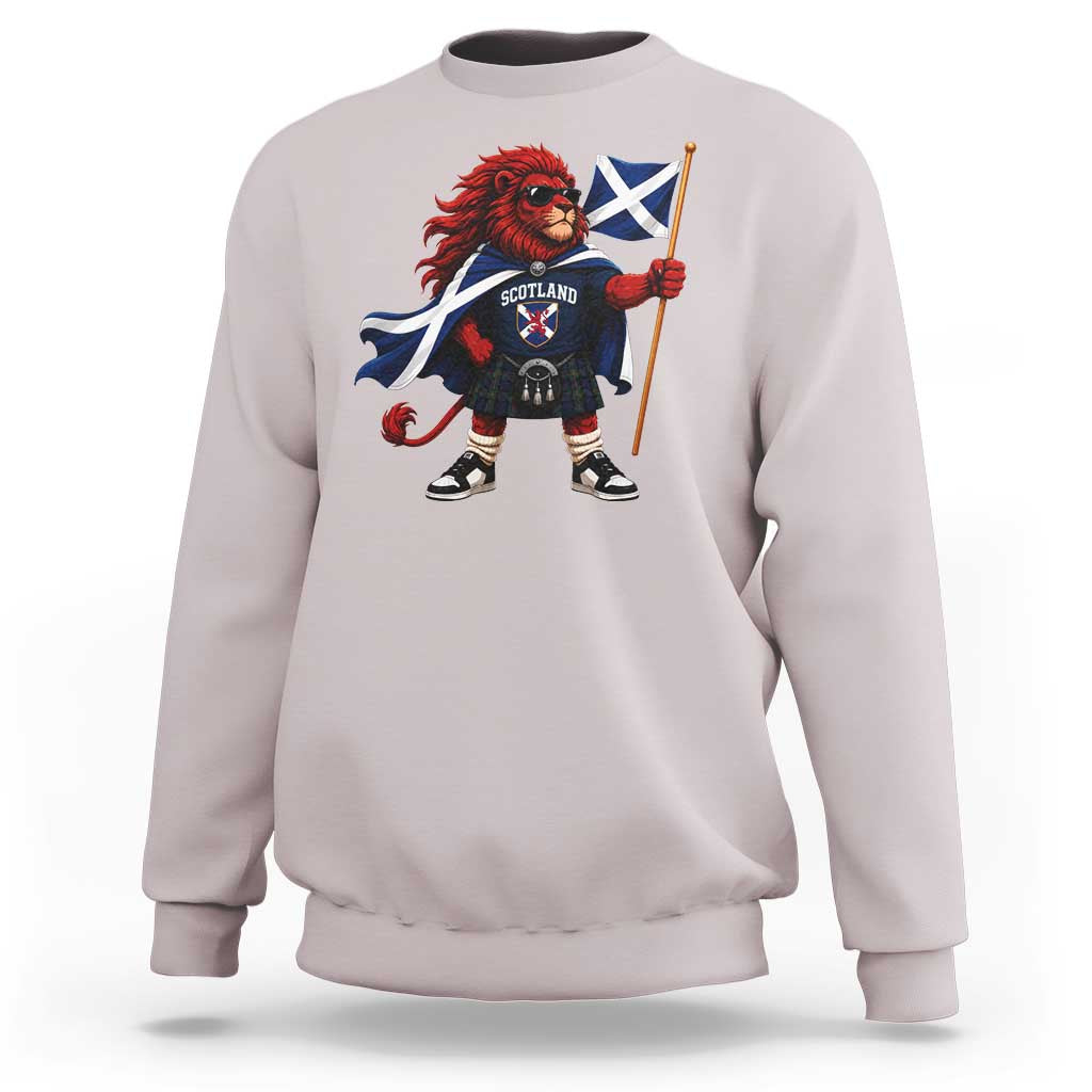 Proud Scotland Rampant Lion Sweatshirt Scottish Flag Red Lion Mascot with Kilt Football Fans