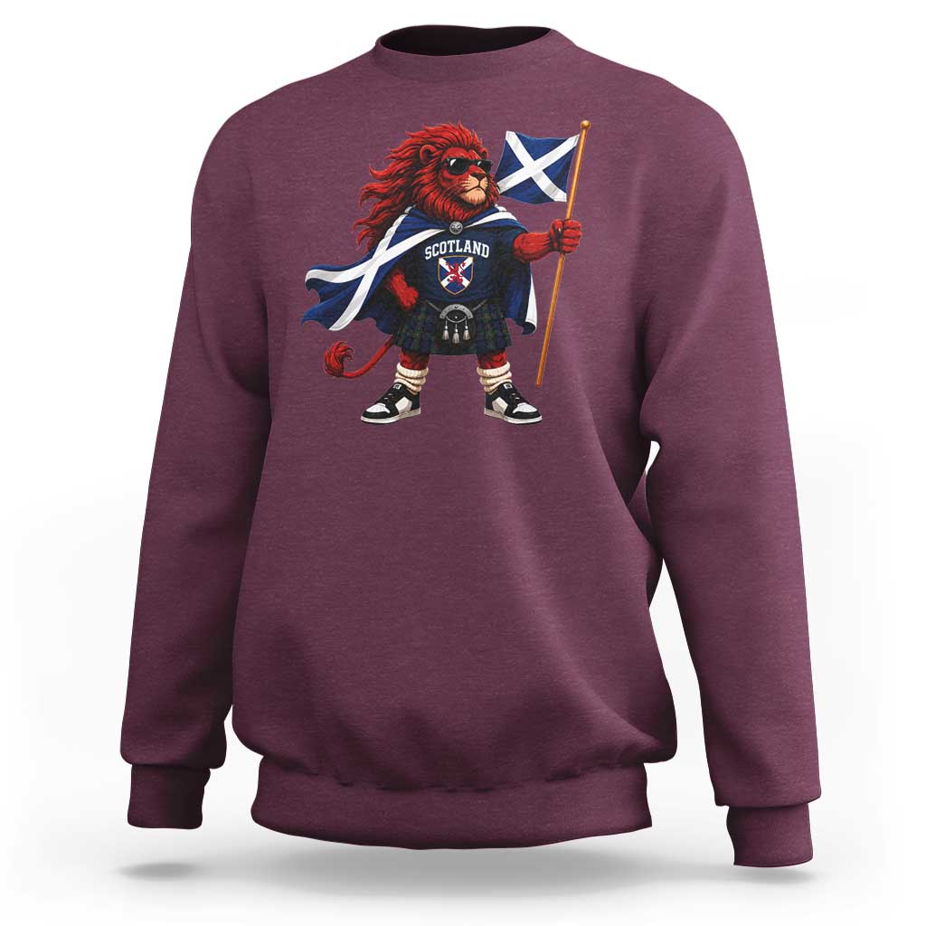 Proud Scotland Rampant Lion Sweatshirt Scottish Flag Red Lion Mascot with Kilt Football Fans