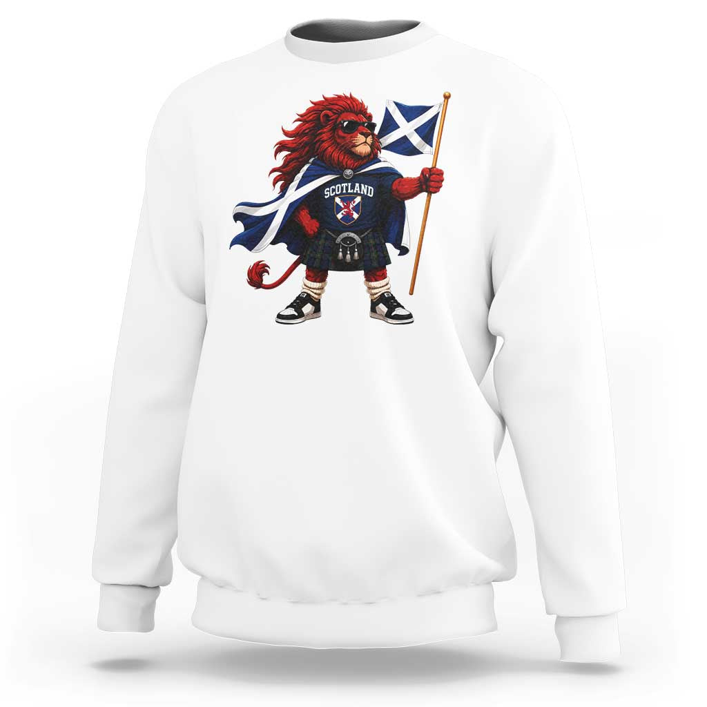 Proud Scotland Rampant Lion Sweatshirt Scottish Flag Red Lion Mascot with Kilt Football Fans