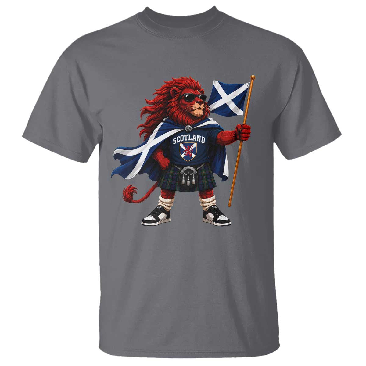 Proud Scotland Rampant Lion T Shirt Scottish Flag Red Lion Mascot with Kilt Football Fans
