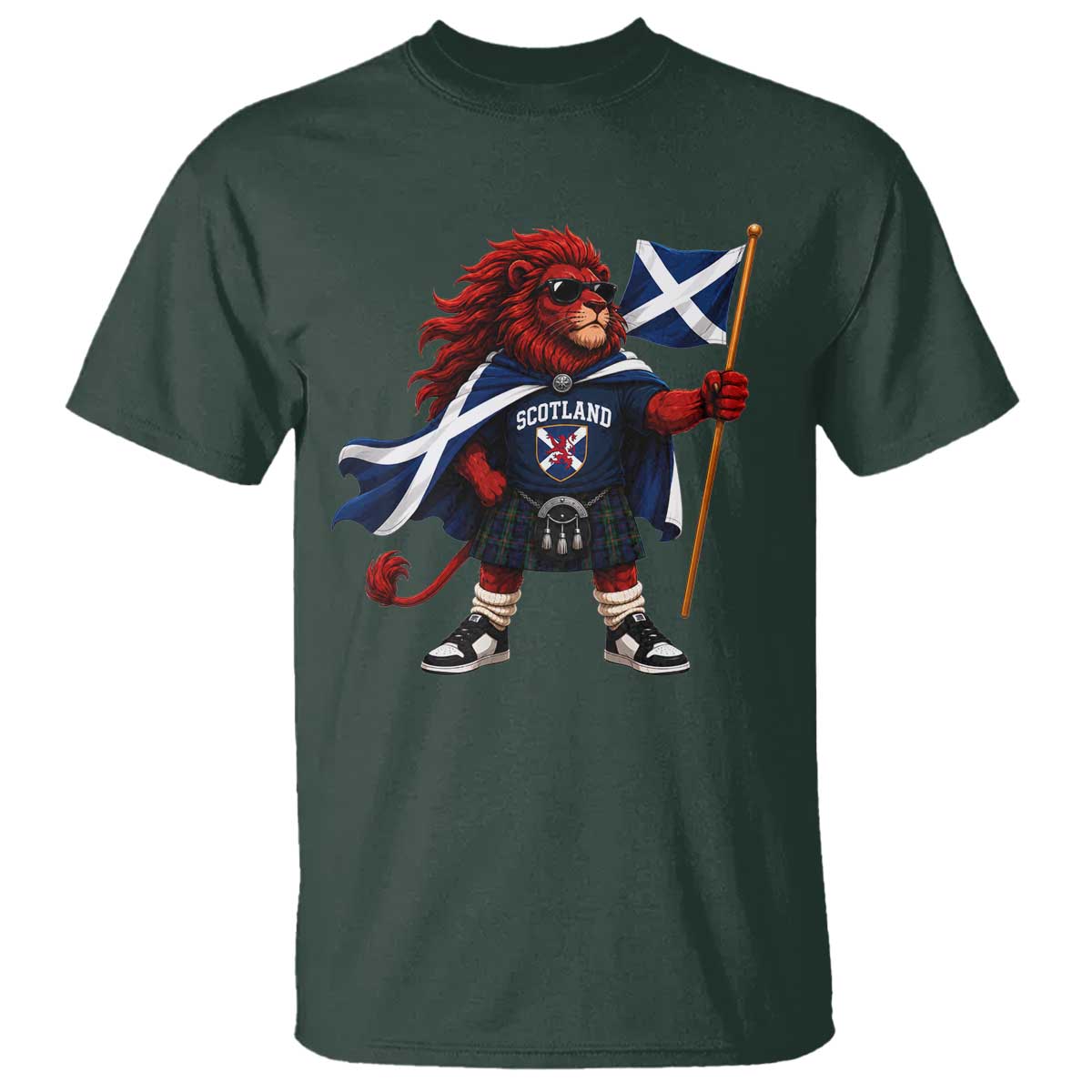 Proud Scotland Rampant Lion T Shirt Scottish Flag Red Lion Mascot with Kilt Football Fans