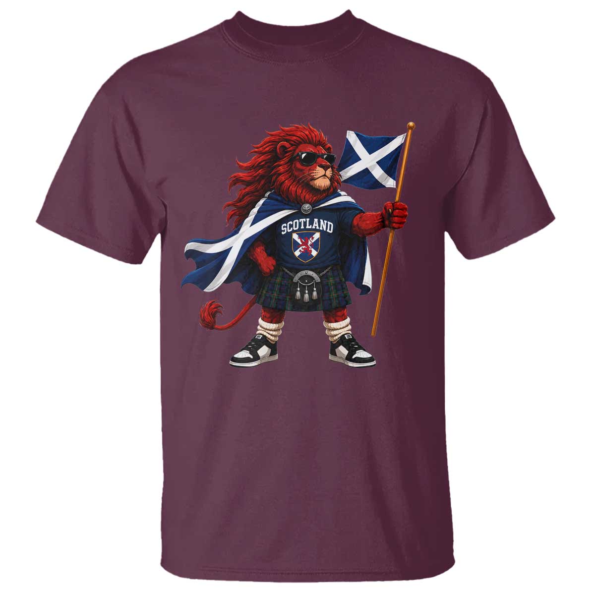 Proud Scotland Rampant Lion T Shirt Scottish Flag Red Lion Mascot with Kilt Football Fans