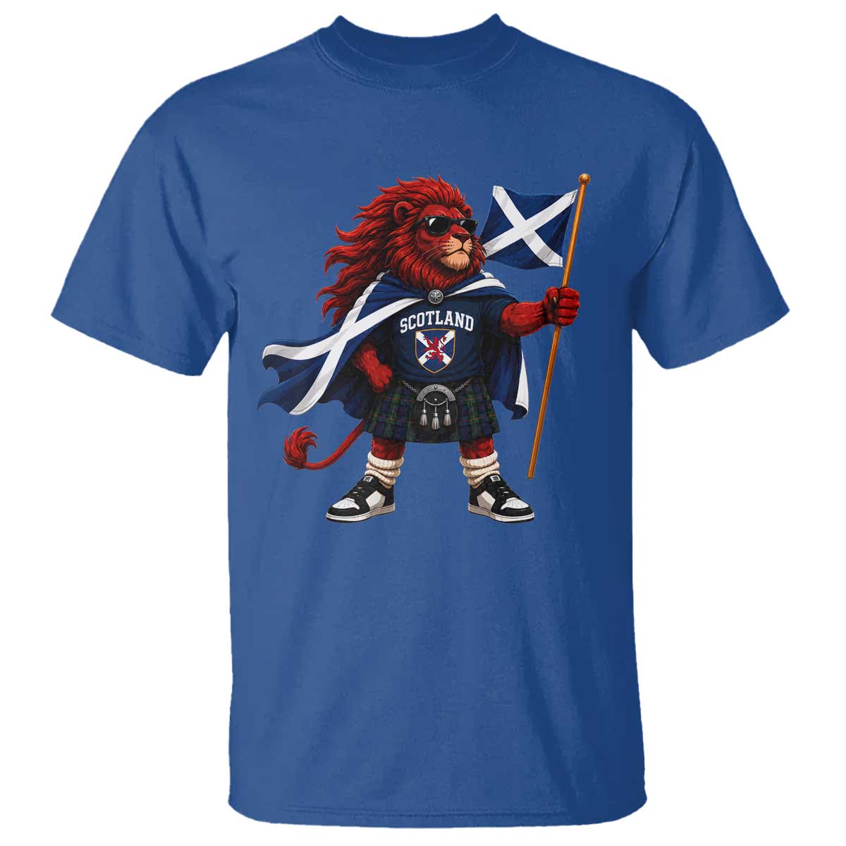Proud Scotland Rampant Lion T Shirt Scottish Flag Red Lion Mascot with Kilt Football Fans