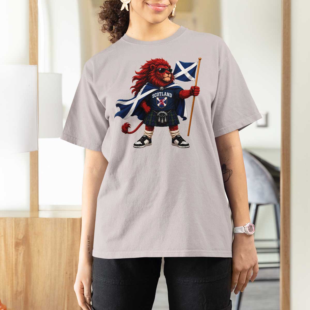 Proud Scotland Rampant Lion T Shirt For Women Scottish Flag Red Lion Mascot with Kilt Football Fans