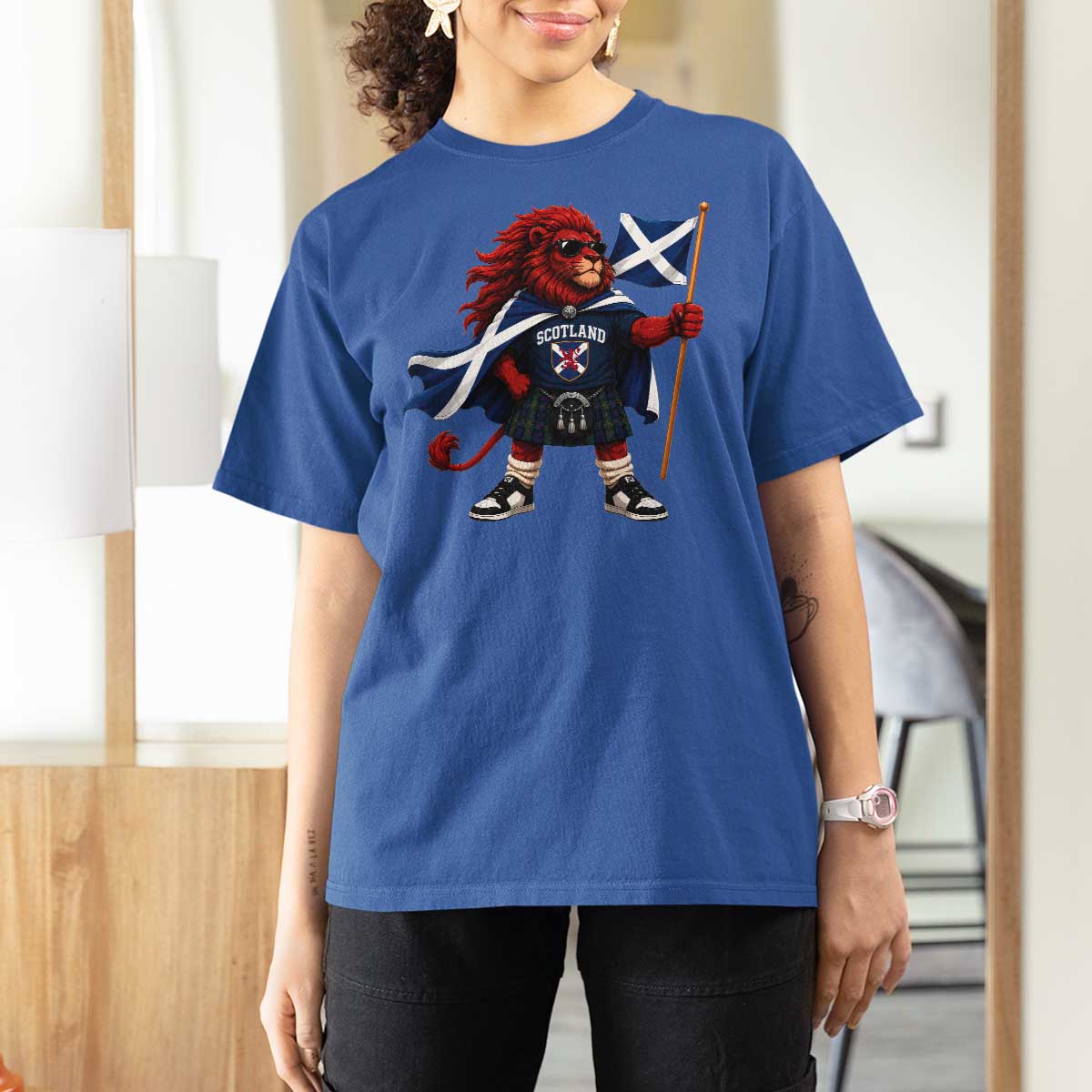 Proud Scotland Rampant Lion T Shirt For Women Scottish Flag Red Lion Mascot with Kilt Football Fans