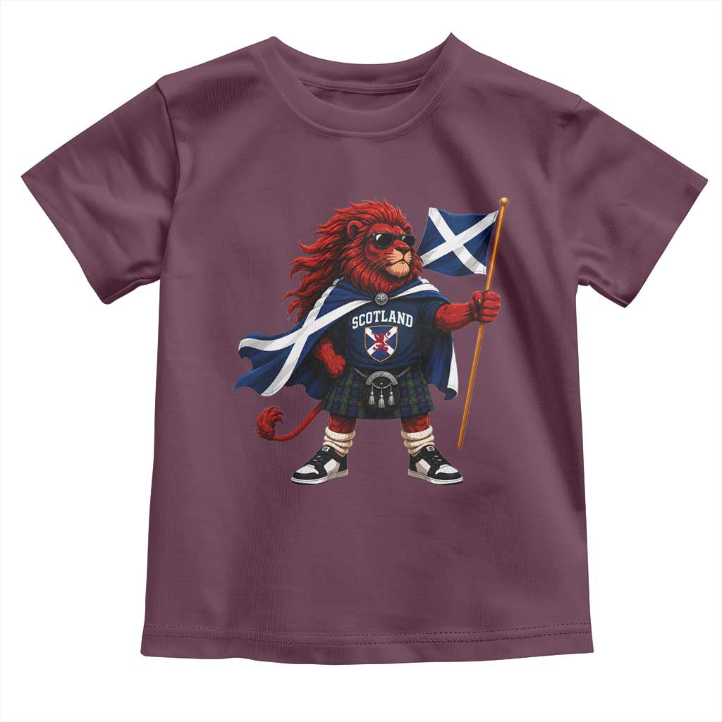 Proud Scotland Rampant Lion Toddler T Shirt Scottish Flag Red Lion Mascot with Kilt Football Fans