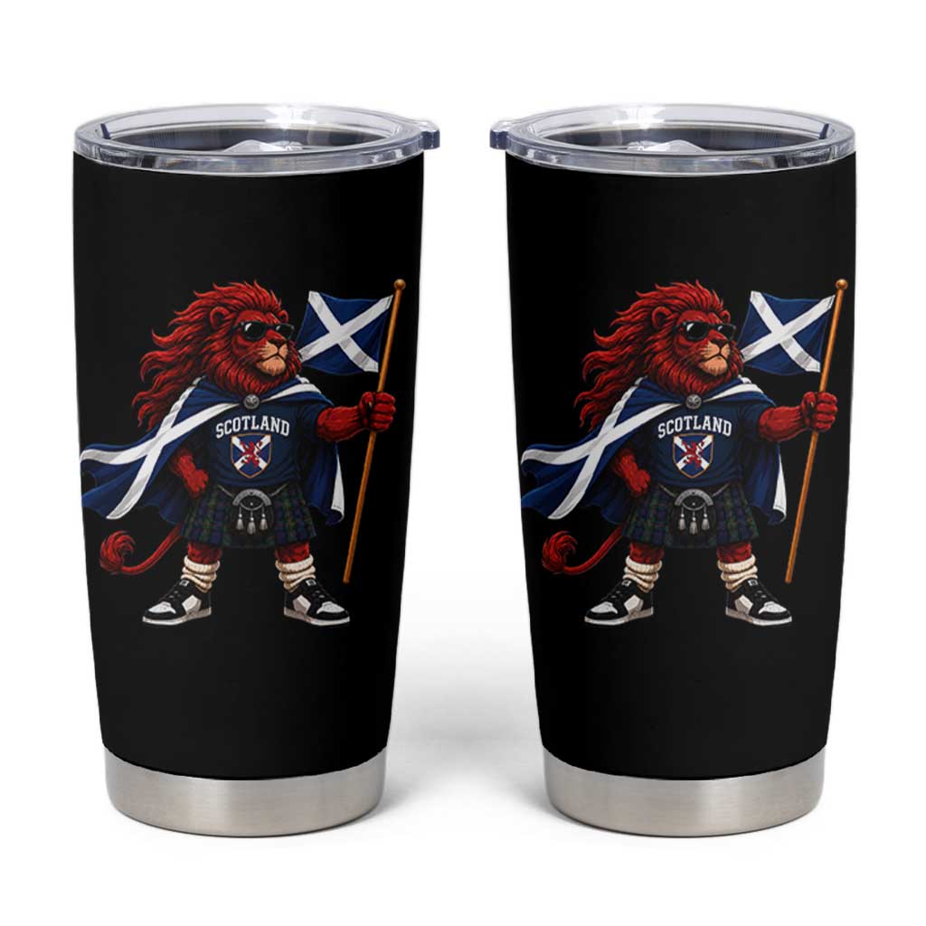 Proud Scotland Rampant Lion Tumbler Cup Scottish Flag Red Lion Mascot with Kilt Football Fans