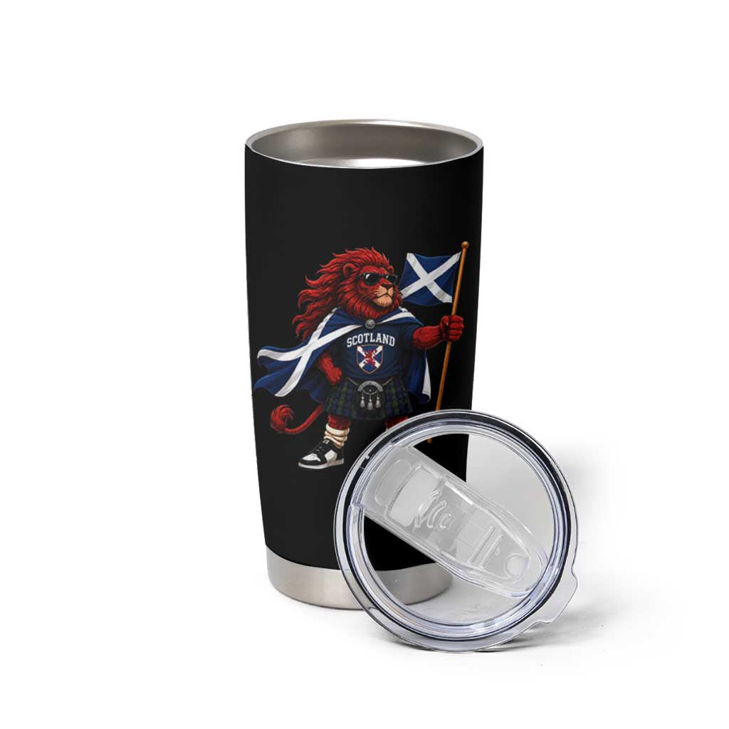 Proud Scotland Rampant Lion Tumbler Cup Scottish Flag Red Lion Mascot with Kilt Football Fans