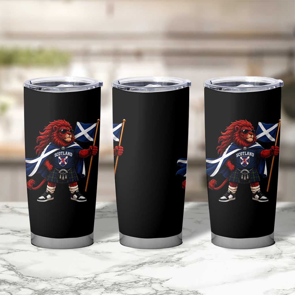 Proud Scotland Rampant Lion Tumbler Cup Scottish Flag Red Lion Mascot with Kilt Football Fans