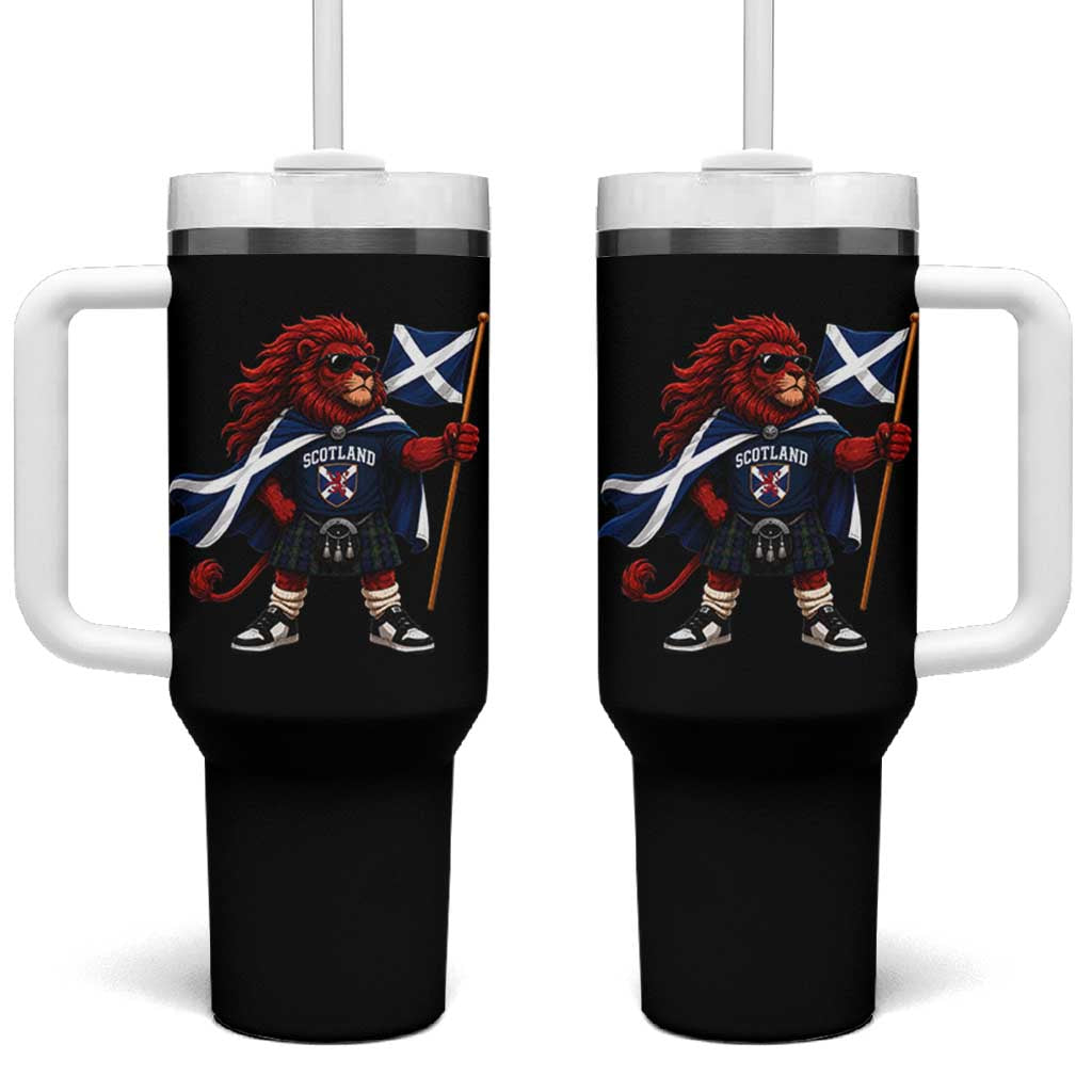 Proud Scotland Rampant Lion Tumbler With Handle Scottish Flag Red Lion Mascot with Kilt Football Fans