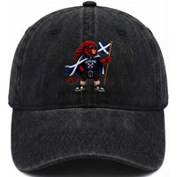 Proud Scotland Rampant Lion Washed Cotton Baseball Cap Scottish Flag Red Lion Mascot with Kilt Football Fans