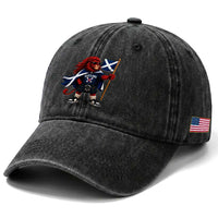 Proud Scotland Rampant Lion Washed Cotton Baseball Cap Scottish Flag Red Lion Mascot with Kilt Football Fans