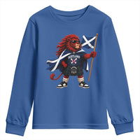 Proud Scotland Rampant Lion Youth Sweatshirt Scottish Flag Red Lion Mascot with Kilt Football Fans