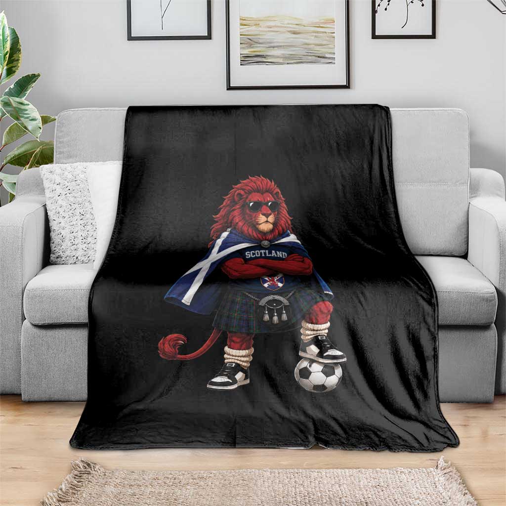 Scotland Rampant Lion Soccer Fan Throw Blanket Scottish Pride Red Lion in Kilt with Sunglasses Football